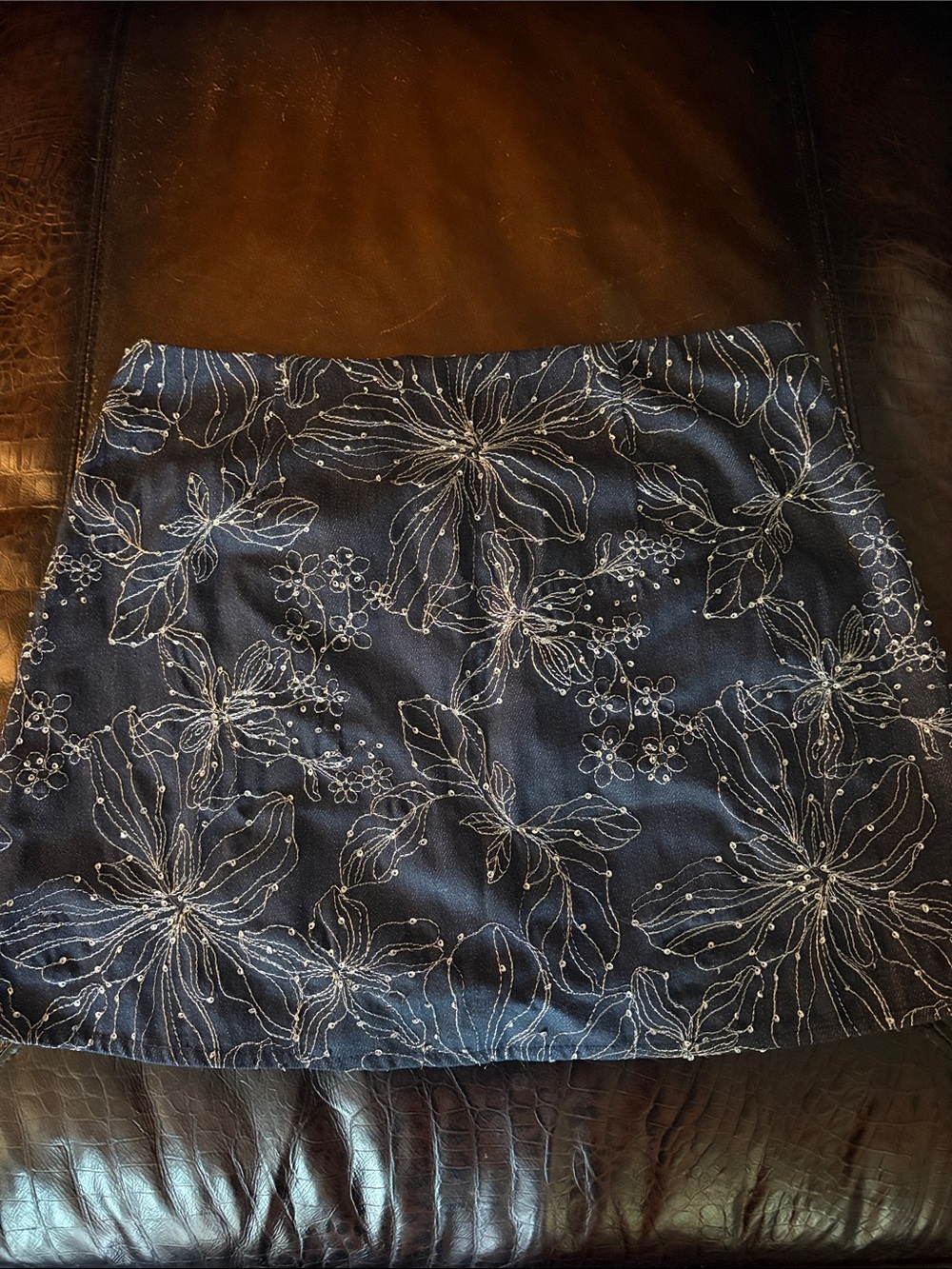 Zara Navy Mini Skirt with White Floral Embroidery